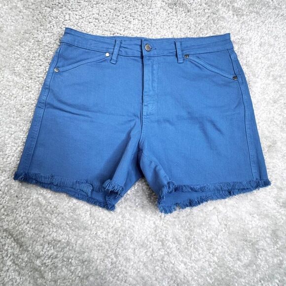 Judy Blue Garment Dyed Sky Blue Fray Denim Shorts Shield Pockets - Picture 2 of 11